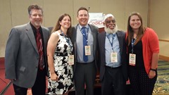 Session members from Integrating Experienced Professionals into the New Media Relations Landscape:  Dave Reed (Colorado College), Wendy Mayer (moderator, programming committee vice-chair), Kevin Juday (Elmhurst) and Ed Hill, Jr. (Howard).